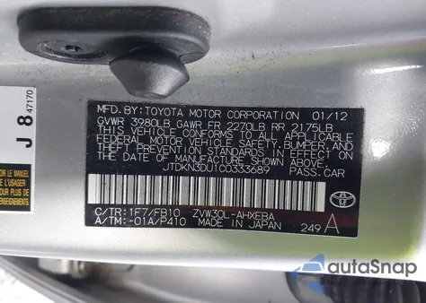 2012 Toyota Prius Three z USA, uszkodzony, nr VIN JTDKN3DU1C0333689